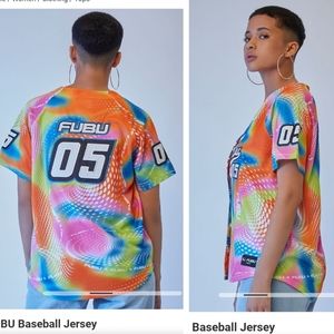 NWT - Forever21 FUBU Baseball Abstract Print Jersey Top Only
